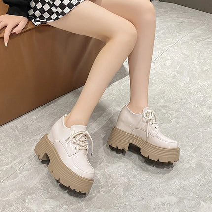 Women Patent Learther Platform Sneakers 10CM Wedge Heels Ladies Autumn Chunky Sneakers Pumps Woman Non Slip Super Thick Shoes