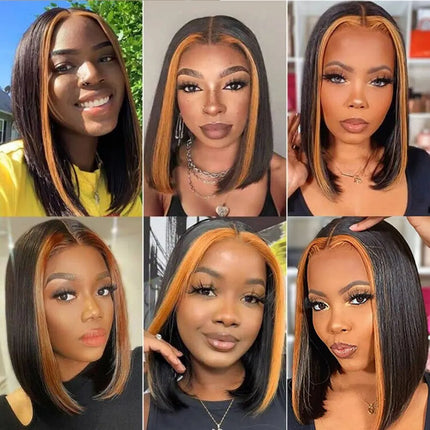 Highlight Colored 13x4 Lace Bob Wig Pre Plucked Peruvian Remy Straight Human Hair Wigs For Women Ombre Short Bob Wig