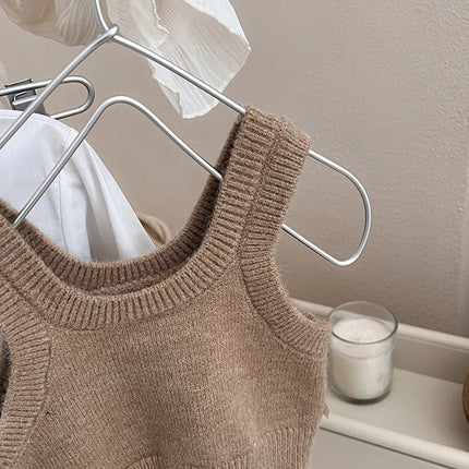 Childrens Clothing Set 2025 Autumn New Item Childrens Shirt Knitted Vest Short Skirt Three Piece Set Toddler Girl Clothes