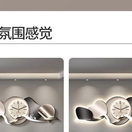 Luxury Wall Art With Built-in Clock Modern Living Room Decor 3D Wall Lamp Creative Sofa Background Painting Home Wall Decor