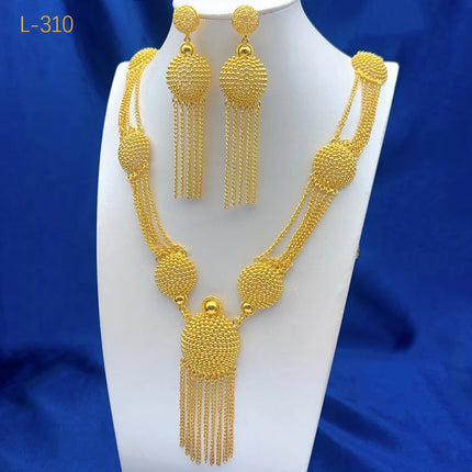 ANIID Dubai 24K Gold Color Long Jewelry Sets Wedding African Necklace Earrings For Women Nigerian Indian Bridal Set Party Gifts