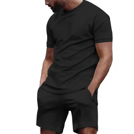 Summer Leisure Fitness Suit Crew-neck T Men Breathable Large Size Sports Short Sleeve Shirt Shorts Suit Men