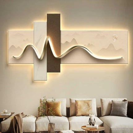 Peinture décorative de salon, peinture à lumière ambiante LED, mur de fond de canapé de luxe moderne, peinture suspendue minimaliste