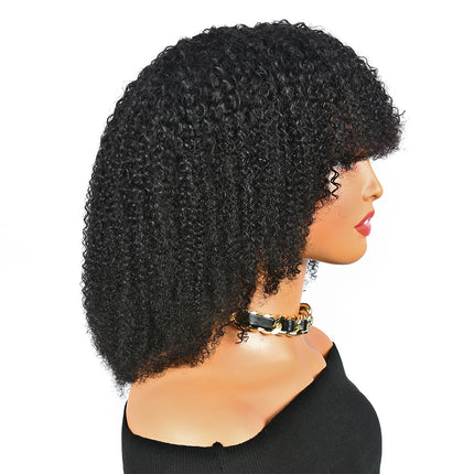 250% Afro Kinky Human Hair Wig With Bangs Machine Made Afro Kinky Curly Wigs For Women Brazilian Glueless Wigs 12“-16“ HairUGo