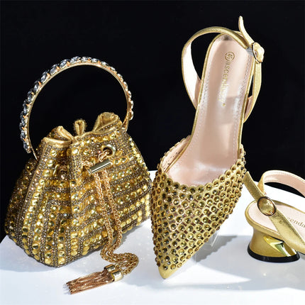 Doershow Charming Shoes And Bag Matching Set With silver Hot Selling Women Italian Shoes And Bag Set For Party Wedding!  HAB1-9