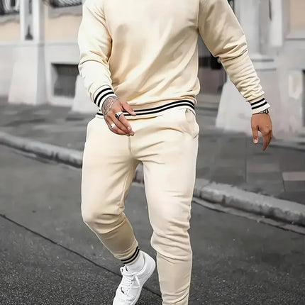 Spring And Fall Men's Long Sleeve Pant 2pcs Sets Red And Blue Striped 3D Print Man Set Everyday Fashion Men Long Sleeved T-shirt