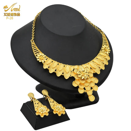 ANIID Indian 24K Gold Color Necklace Set Nigerian Party Bridal Wedding Ethiopian Luxury Dubai Jewelry Wholesale 2024 New Gifts