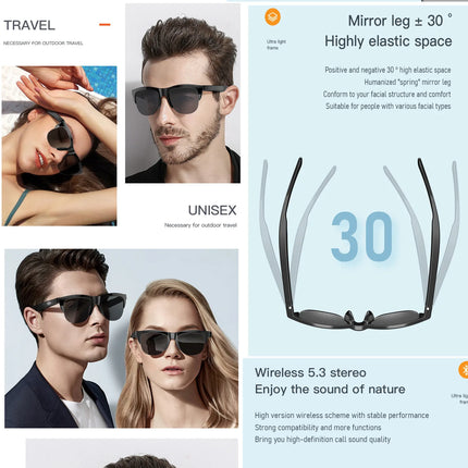 TWS Smart Glasses Wireless Bluetooth 5.3 Calling Sunglasses Sport HD Audio Hands-Free Music Anti-Blue Eyeglasses Outdoor
