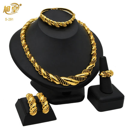 XUHUANG Dubai 2024 Gold Color Necklace Bracelet Jewelry Set For Women Ethiopian Arabic Charm Necklace Choker Set Wedding Gifts
