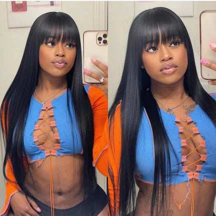 Silkwave Bone Straight Human Hair With Bangs 3x1 Lace Middle Part Wigs For Black Women Brazilian 30 32 Inch Cheap Glueless Wig