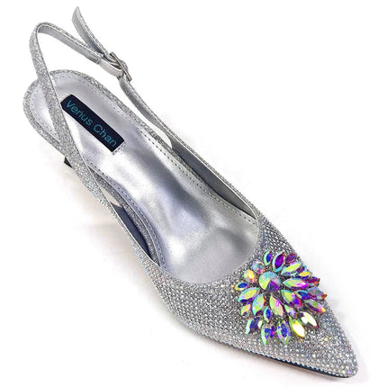 Newest Arrivals Special Design Silver Color African Women Shoes and Bag Set Pointed Toe Pumps for Wedding Party