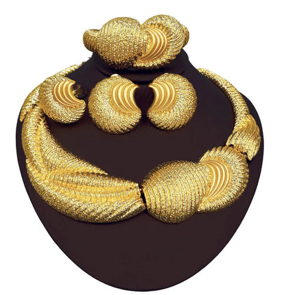 Parure de bijoux de luxe plaquée or 18 carats, grand collier, bracelet épais, boucles d'oreilles en forme de lune, bague, cadeau de mariage pour femme