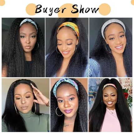 Kinky Straight Headband Wig Human Hair for Black Women Brazilian Glueless None Lace Front Yaki Straight Human Hair Headband Wig