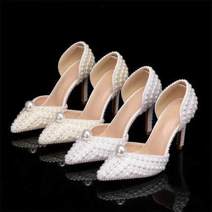 Luxury full pearls Beaded Decoration Women Pumps Elegant Pointed toe Thin High heels Female Wedding Bridal Banquet Prom Shoes