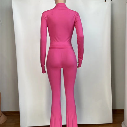 Weird Puss Sporty Casual 2 Piece Set Women Hooded Zipper Turtleneck Jacket+Skinny Straight Pants Matching Trend Workout Suit