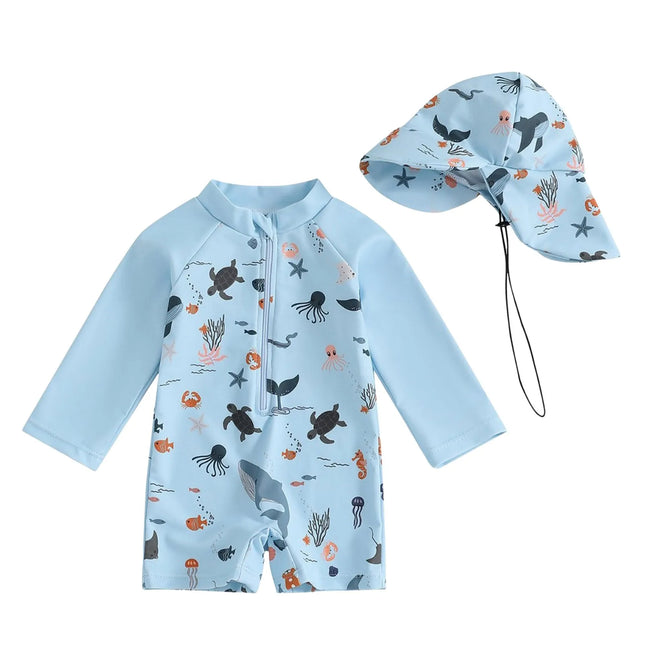 Infant Boys Swimsuit Long Sleeve Zipper Swimsuit Sun Protective Clothing Infant Bathing Swimwear Girls Swimsuit Two Piece