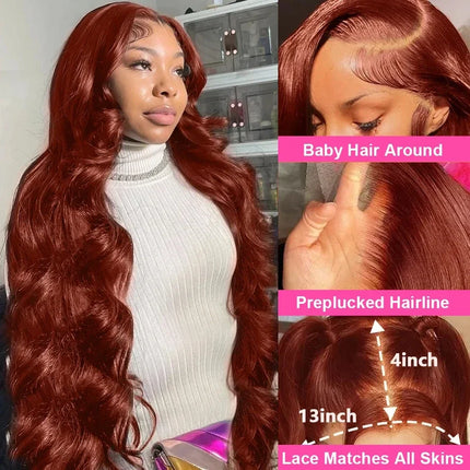 Reddish Brown Body Wave 13x4 Lace Front Human Hair Wigs Colored 13x6 Hd Lace Frontal Wigs 100% Brazilian Human Hair Pre Plucked