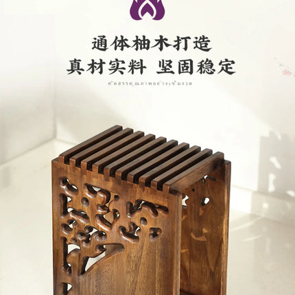 Solid Wood Knife Rack Kitchen Accessories Knife Organizer Wooden Ventilated Drainage Carved Skeleton Mortise and Tenon Design