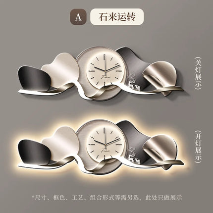 Luxury Wall Art With Built-in Clock Modern Living Room Decor 3D Wall Lamp Creative Sofa Background Painting Home Wall Decor