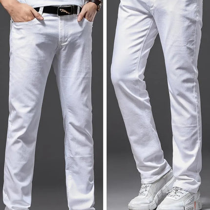 Men White Jeans Elasticity Straight Slim Fit Casual Soft Business Classic Brand Trousers Fashion Advanced Stretch Denim Pants