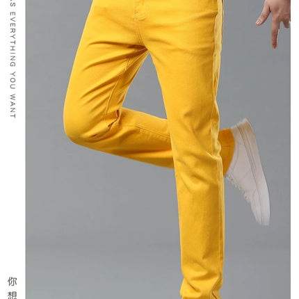 Four Season New Men's Yellow Jeans Fashion Business Casual Straight Denim Stretch Trousers All-match Men's Casual Pants Jeans