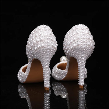 Luxury full pearls Beaded Decoration Women Pumps Elegant Pointed toe Thin High heels Female Wedding Bridal Banquet Prom Shoes