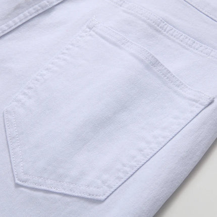 Denim Pencil Ankle Length Pants Men Jean Ripped Washed Zipper Fly Hole Jeans Skinny Solid Pockets High Street Distressed