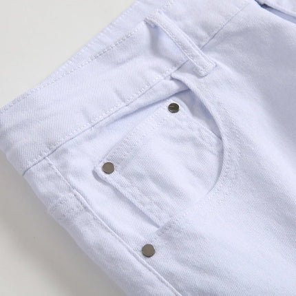 Denim Pencil Ankle Length Pants Men Jean Ripped Washed Zipper Fly Hole Jeans Skinny Solid Pockets High Street Distressed