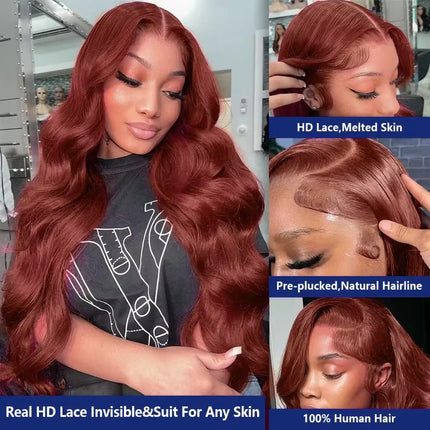Reddish Brown Body Wave 13x4 Lace Front Human Hair Wigs Colored 13x6 Hd Lace Frontal Wigs 100% Brazilian Human Hair Pre Plucked