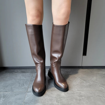 FEDONAS 2024 Ins Genuine Leather Knee High Boots For Women Thick Heeled Autumn Winter Warm Shoes Woman High Motorcycle Boots