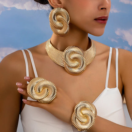 Trendy Exaggeration Bohemian Ocean Wind Party Geometric Sea Snail Symbol Necklace Earrings Bracelet Ring Set Jewelry Accessories