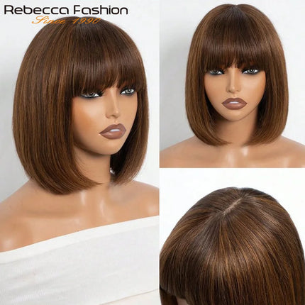 Rebecca Human Hair Wigs For Women Straight Bob Peruvian Hair Wigs Omber Blonde Brown Colored 3x1 Part Lace Wigs Real Woman Wigs