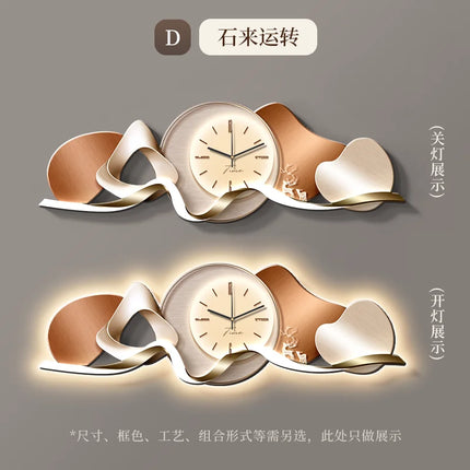 Luxury Wall Art With Built-in Clock Modern Living Room Decor 3D Wall Lamp Creative Sofa Background Painting Home Wall Decor