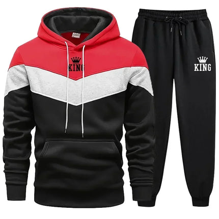 Mens Tracksuit King Printing Sports Suit Sports Hoodie+Pants 2 Piece Suit Casual Sweatshirt Suit Jogging Men's Splicing Clothing