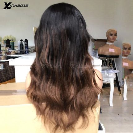 Ombre Brown 5x5 Silk Top Human Hair Wigs Natural Wave Malaysian Remy Hair Glueless 13x6 Lace Front Wigs with Baby Hair Hairline