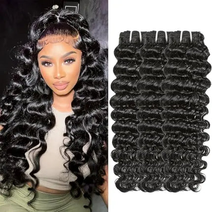 100% Human Hair Bundle Premium Loose Deep Wave Bundle 16A Brazilian Hair 22 Inch Long Lasting Natural Black for black women  ﻿
