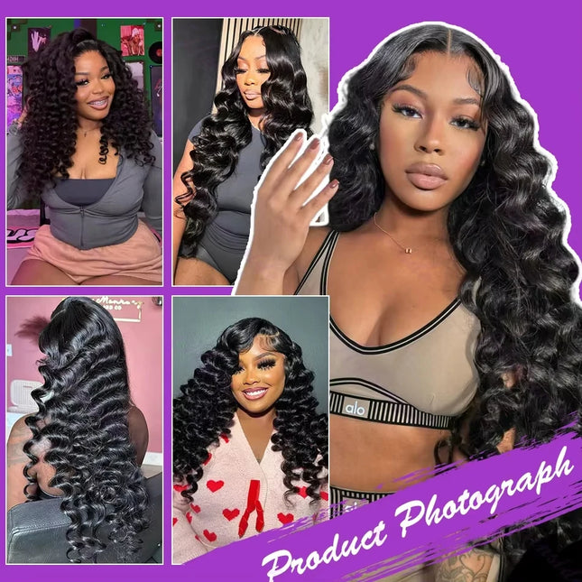 100% Human Hair Bundle Premium Loose Deep Wave Bundle 16A Brazilian Hair 22 Inch Long Lasting Natural Black for black women  ﻿