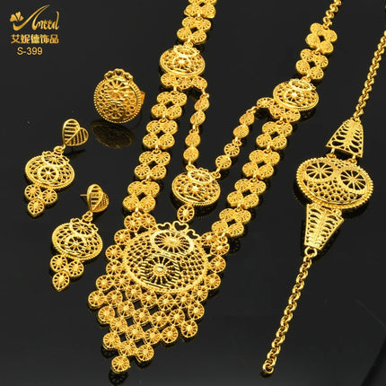 ANIID Indian 24K Gold Color Necklace Set Nigerian Party Bridal Wedding Ethiopian Luxury Dubai Jewelry Wholesale 2024 New Gifts