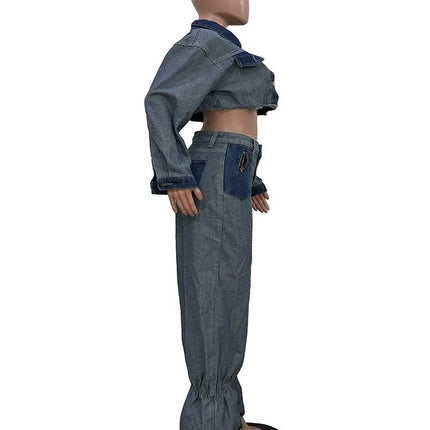 2 Piece Matching Set Spring Streetwear Button Top and Jeans Female Sexy Denim Pant Suits for Ladies wholesale Dropshipping