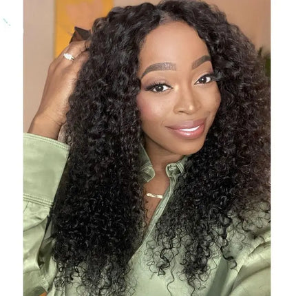 Kinky Curly Hair V Part Wigs No Leave Out Thin Part Human Hair Wigs For Beginners Afro Curly Glueless V Part Wigs Black Wig