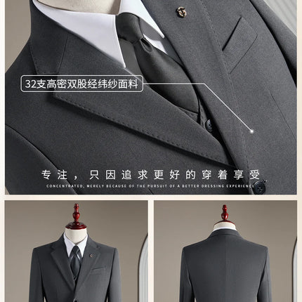 15% high-end wool suit for men, fashionable and stylish wedding, British-style business casual gray-blue suit three-piece set