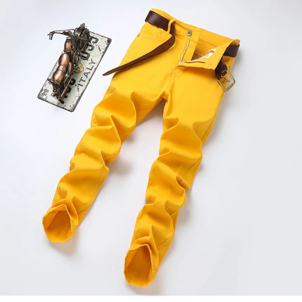 Four Season New Men's Yellow Jeans Fashion Business Casual Straight Denim Stretch Trousers All-match Men's Casual Pants Jeans