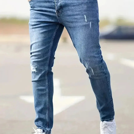 Kakan - European and American High-quality Men's Small Leg Elastic Hole Long Jeans, Street Tight New Jeans