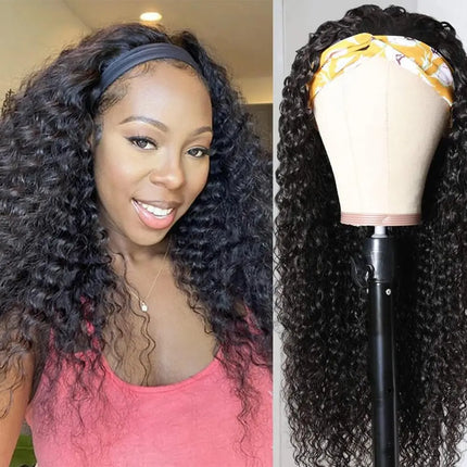 Kinky Curly Headband Wigs Human Hair For Black Women 180% Density Peruvian 10-24 Inch Human Hair Wigs Full Machine Made Wigs