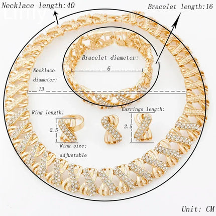 Fashion 18k Gold Plated Jewelry Set Dubai African Choker Necklace Earrings Rings Wedding Bridal Jewellery Sets for Women