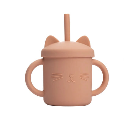 Baby Food Grade Feeding Cup Kid Double Handle Design Cute Cat Styling Straw Bottle Anti-Hot Leakproof Baby Silicone Feeding Cups