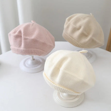 Fashion Baby Knitted Beret Hat Solid Color Children's Warm Hats Autumn Winter Painter Cap For Girls Kids Bonnet Accessories