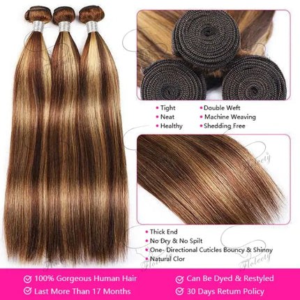 Highlight P4/27 Straight Human Hair Bundles Hair Weave Brazilian Hair Omber Color Bundles 10-32 Inches Hair Extensions 1/3/4 Pcs