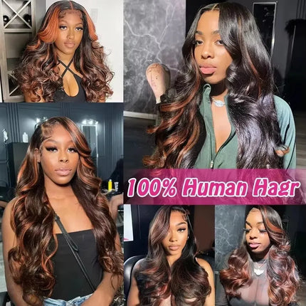 Linktowig 300 High Density Highlight Wig Human Hair Body Wave 13x6 HD Lace Frontal Wigs 1B/30 Black Brown Colored Human Hair Wig