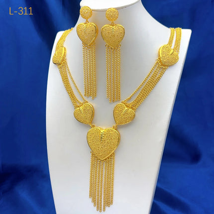 ANIID Dubai 24K Gold Color Long Jewelry Sets Wedding African Necklace Earrings For Women Nigerian Indian Bridal Set Party Gifts